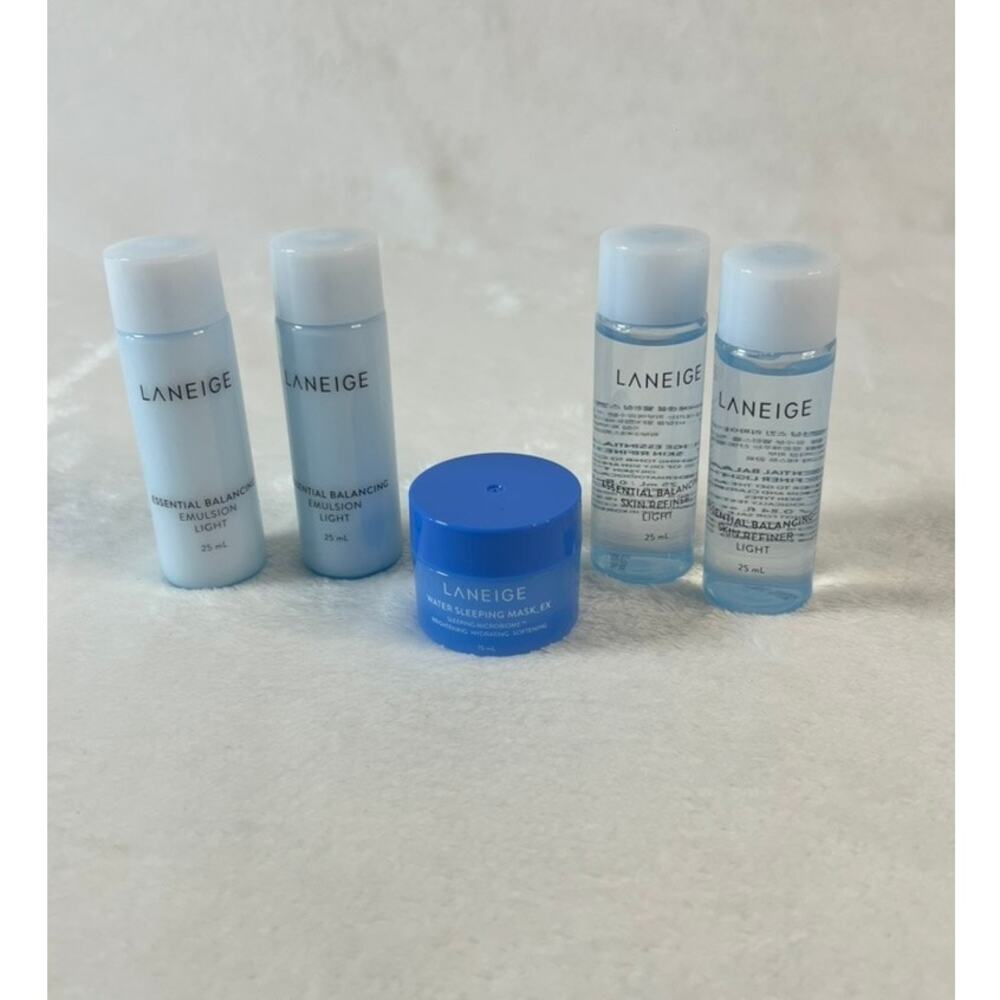 Laneige 5-Piece Travel Skincare Set Emulsion Refiner Water Sleeping Mask